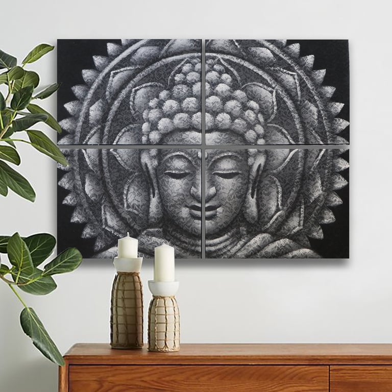 4 Grey Mandala Brocade Detail Throw Pillows (Set of 4) - 30x40cm