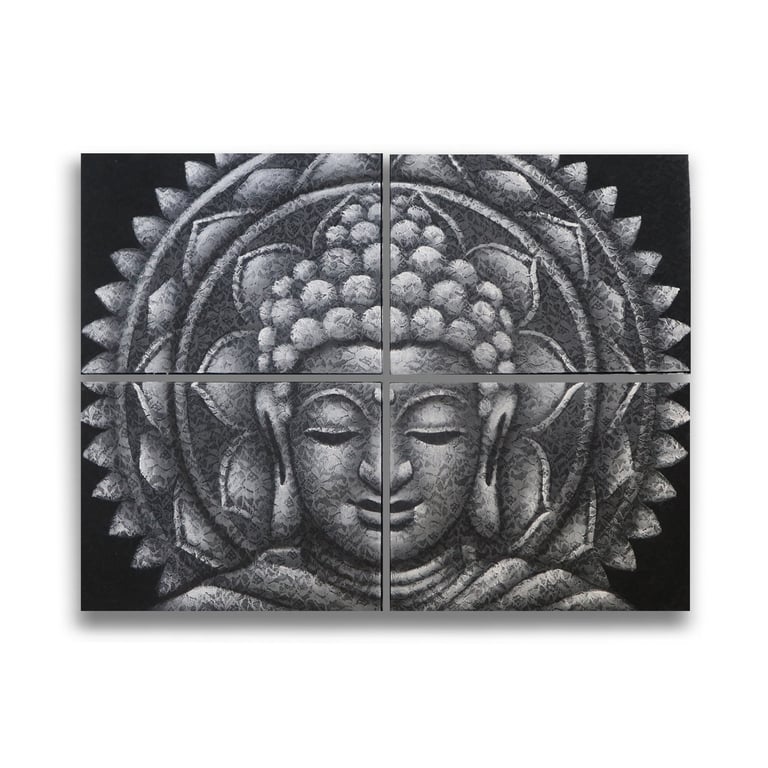 4 Grey Mandala Brocade Detail Throw Pillows (Set of 4) - 30x40cm