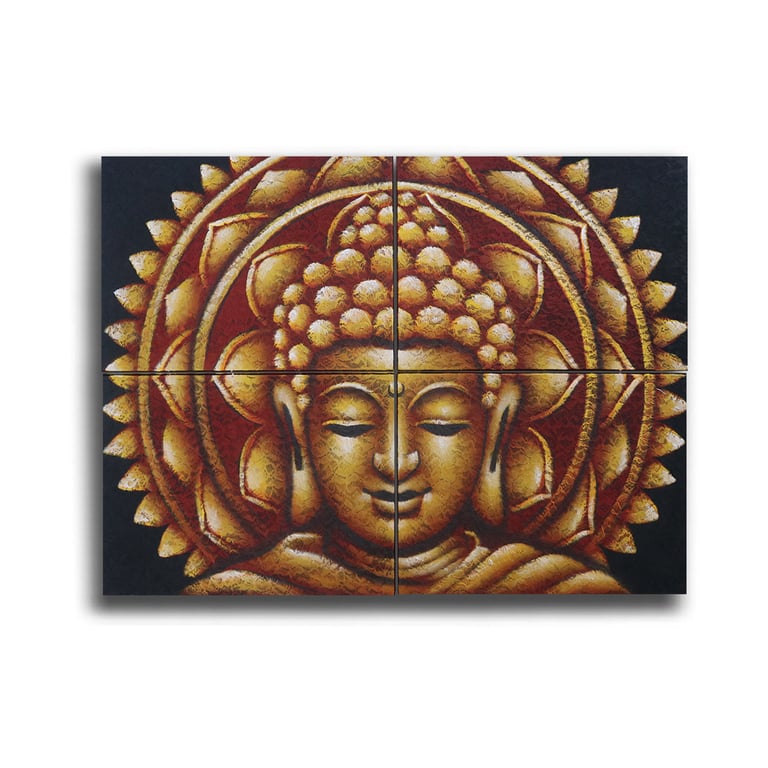4 Piece Gold Mandala Brocade Buddha Art, 30x40cm Decor Set