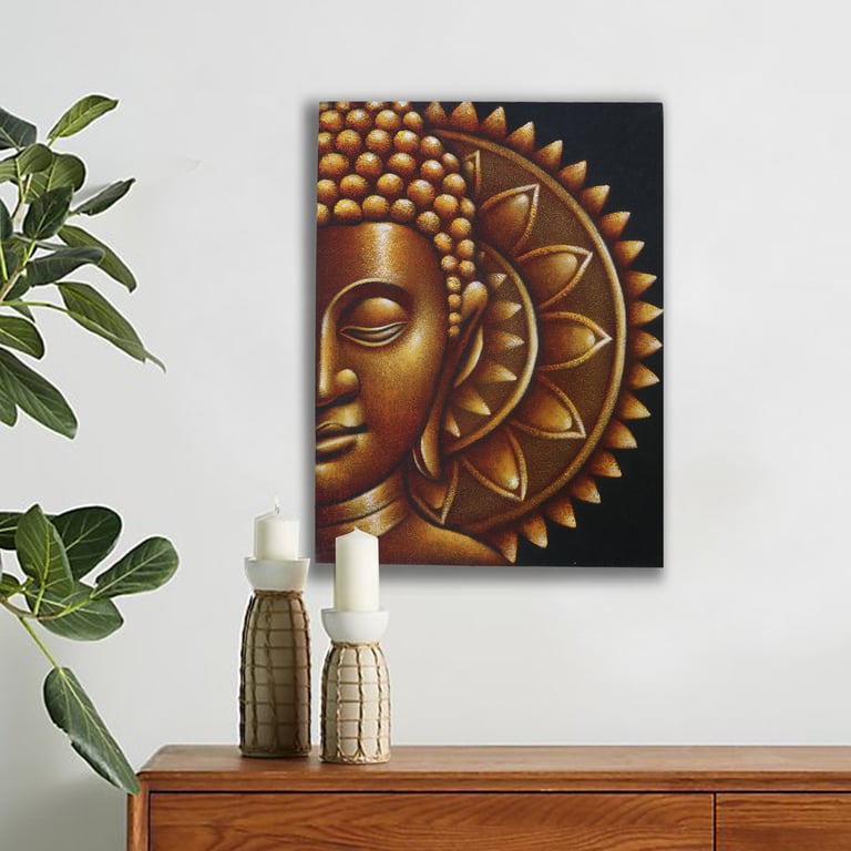 60x80cm Gold Half Buddha Mandala Artwork - Decorative Wall Art