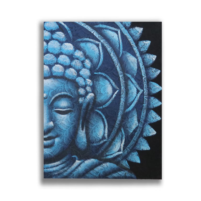 60x80cm Blue Half Buddha Mandala Artwork - Decorative Wall Art, Blue Lotus Home