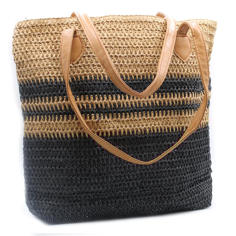 Bazaar Tote Bag - Black & Tan, Durable Carryall by Unknown Brand