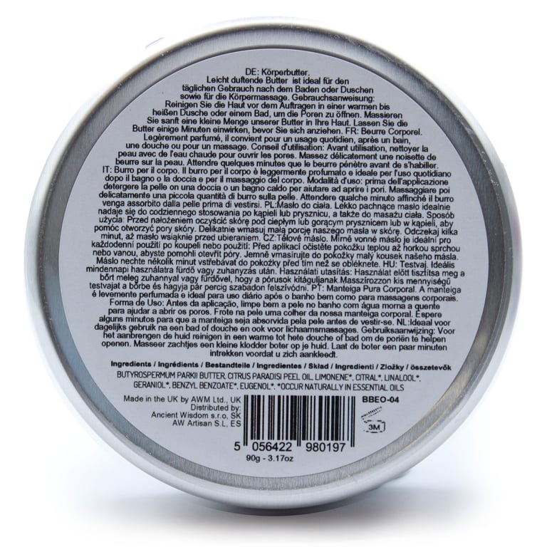Grapefruit Aromatherapy Shea Body Butter 90g - Natural Moisturizer for Smooth Skin