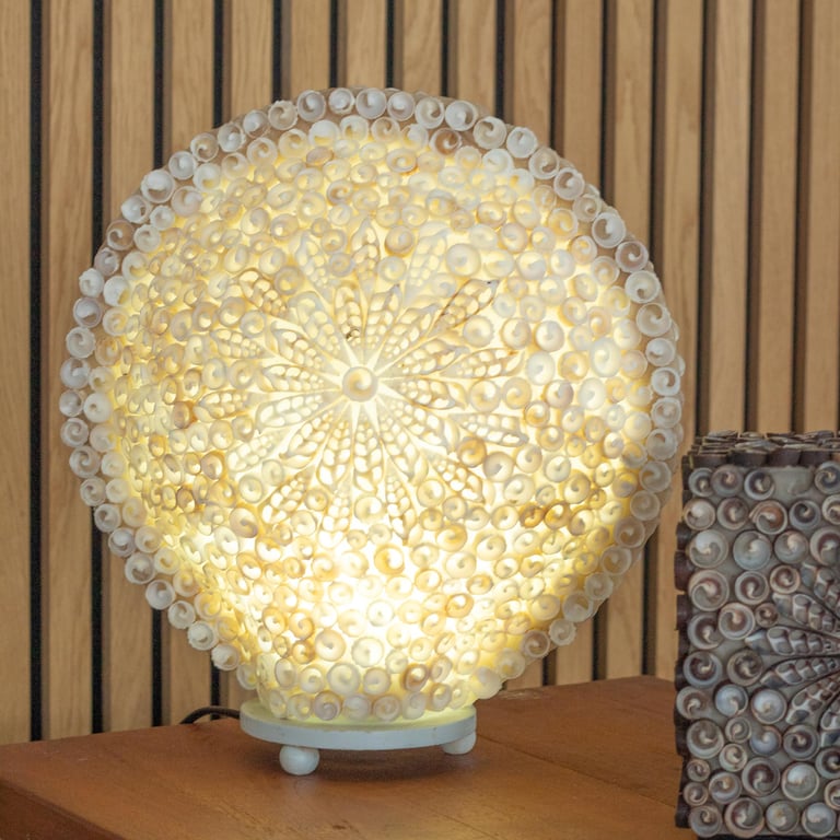 Large Round Boho Sea Shell Lamp (30cm) - Cut Art Shell Design