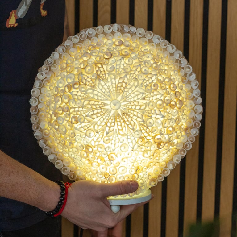 Large Round Boho Sea Shell Lamp (30cm) - Cut Art Shell Design