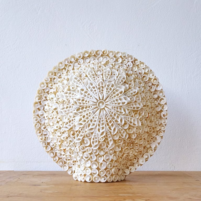 Large Round Boho Sea Shell Lamp (30cm) - Cut Art Shell Design