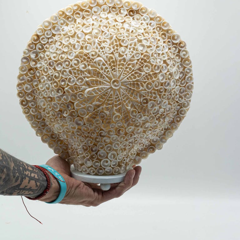 Large Round Boho Sea Shell Lamp (30cm) - Cut Art Shell Design