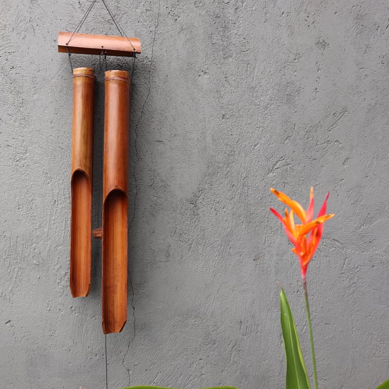 Bamboo Wind Chime - Natural Finish and 4 Big Tubes Outdoor Decor