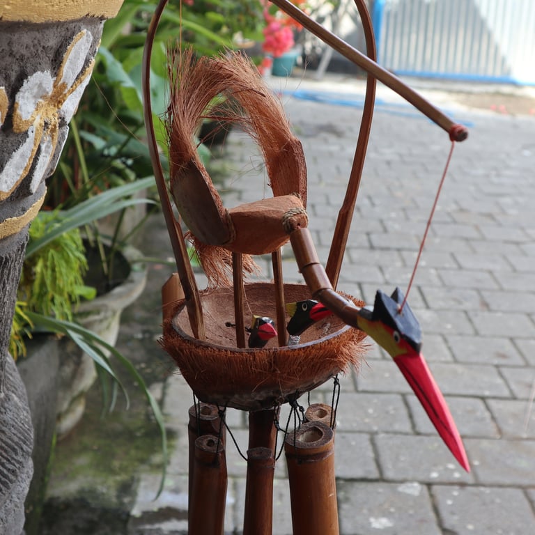 Bamboo Windchime - Natural Finish, Mother & Chicks Nature Sound Decoration for Outdoor Use