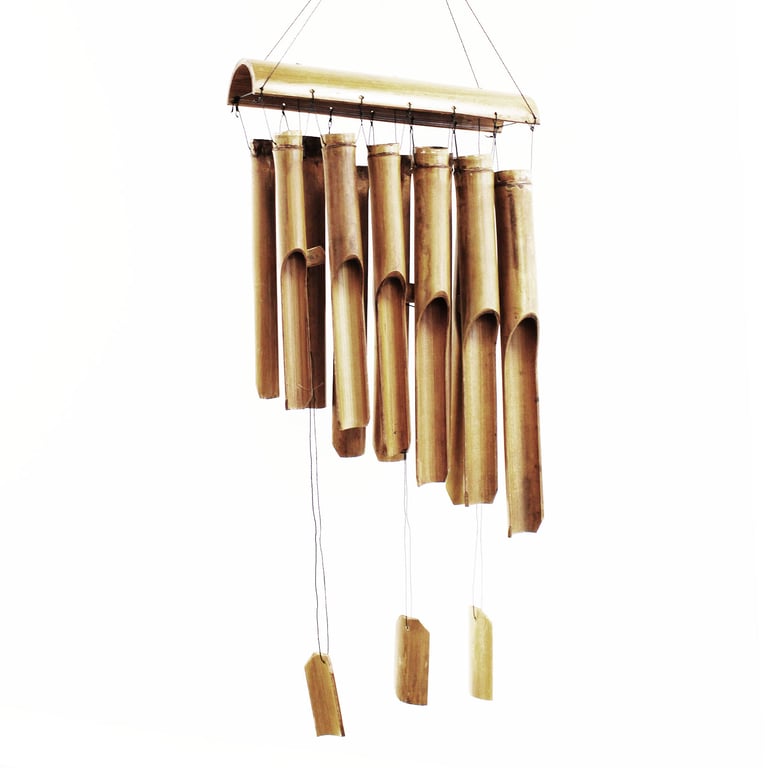 Bamboo Windchime - 12 Large Tubes Natural Finish Outdoor Sculpture