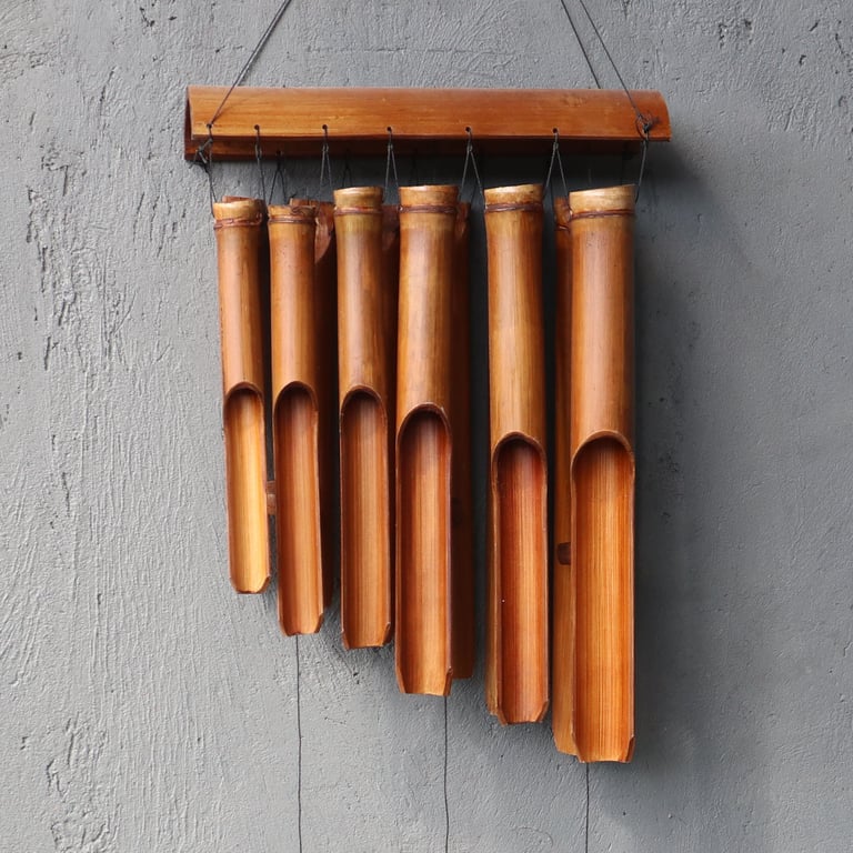 Bamboo Windchime - 12 Large Tubes Natural Finish Outdoor Sculpture