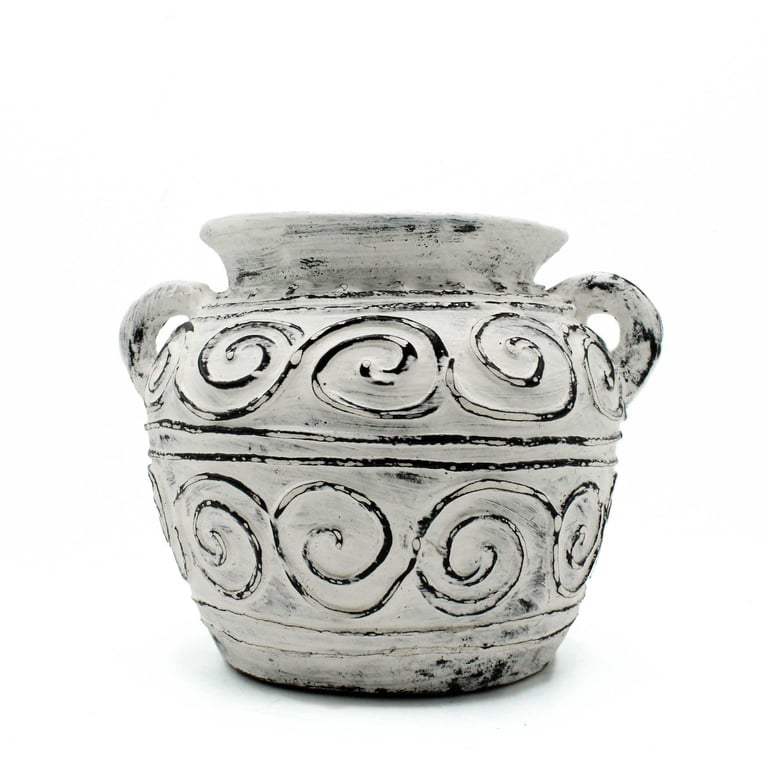 Clay Plant Pot With Handles (Greek Design) - 15cm, Cream Color
