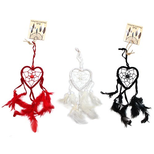 Bali Handmade Small Heart Dreamcatcher - Black/White/Red Boho Decoration
