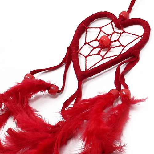 Bali Handmade Small Heart Dreamcatcher - Black/White/Red Boho Decoration