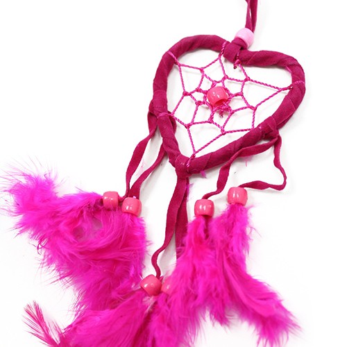 Bali Dreamcatcher - Small Heart Design, Handmade Boho Decoration with Turquoise, Pink, and Purple Accents