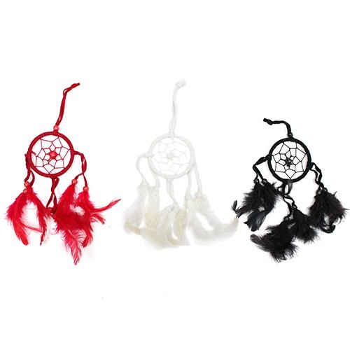 Bali Handmade Small Round Dreamcatcher - Black/White/Red Boho Decor