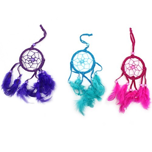 Handmade Bali Dreamcatcher - Small Round Turquoise/Pink/Purple Boho Decor