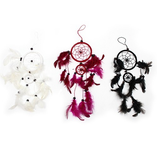 Medium Round Bali Dreamcatcher (Black/White/Red) - Artisan Crafted