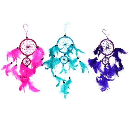 Bali Medium Round Handmade Dreamcatcher - Turquoise/Pink/Purple Boho Decor