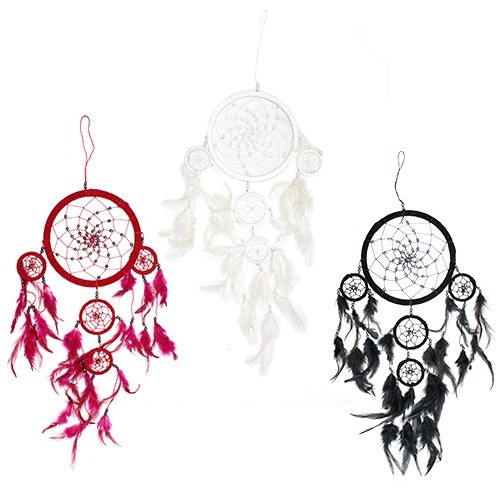 Large Round Black/White/Red Bali Dreamcatcher - Decorative Handcrafted Accessory