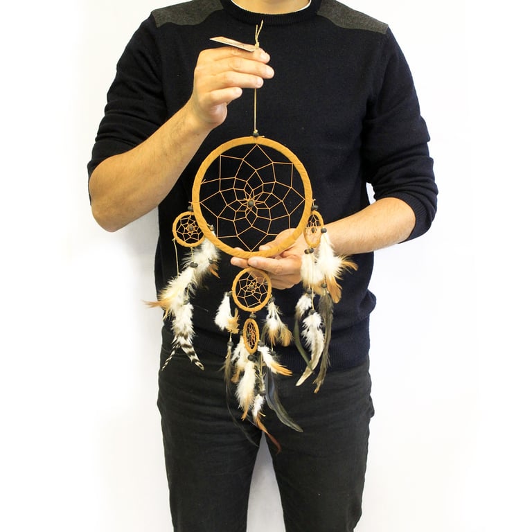 Large Round Black/White/Red Bali Dreamcatcher - Decorative Handcrafted Accessory