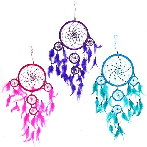 Large Round Turquoise Dreamcatcher (Bali) - Turq/Pink/Purp