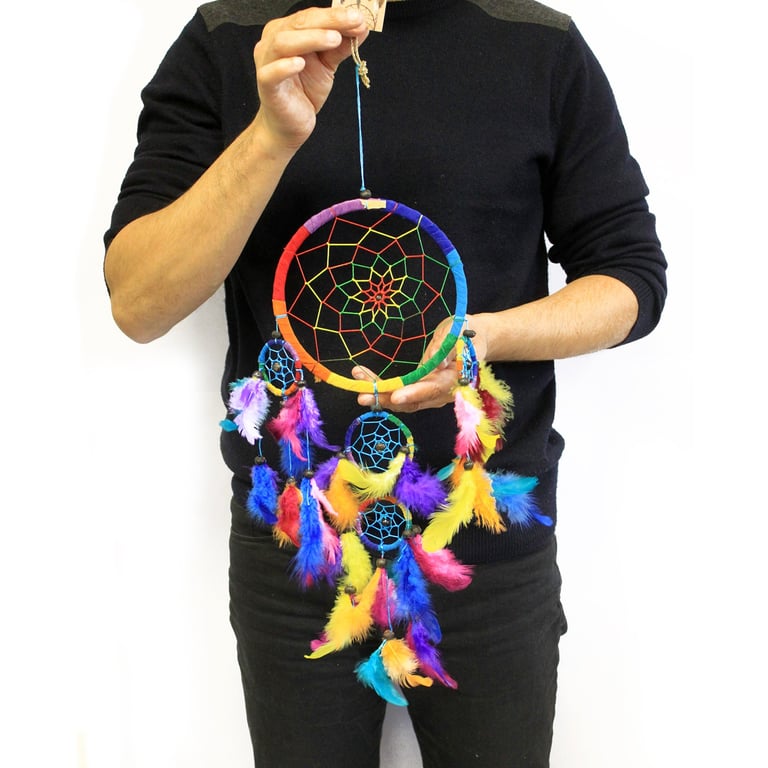 Large Rainbow Round Bali Dreamcatcher - Decorative Artwork