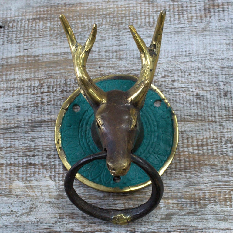 Brass Stags Head Door Knocker - Elegant Decorative Hardware