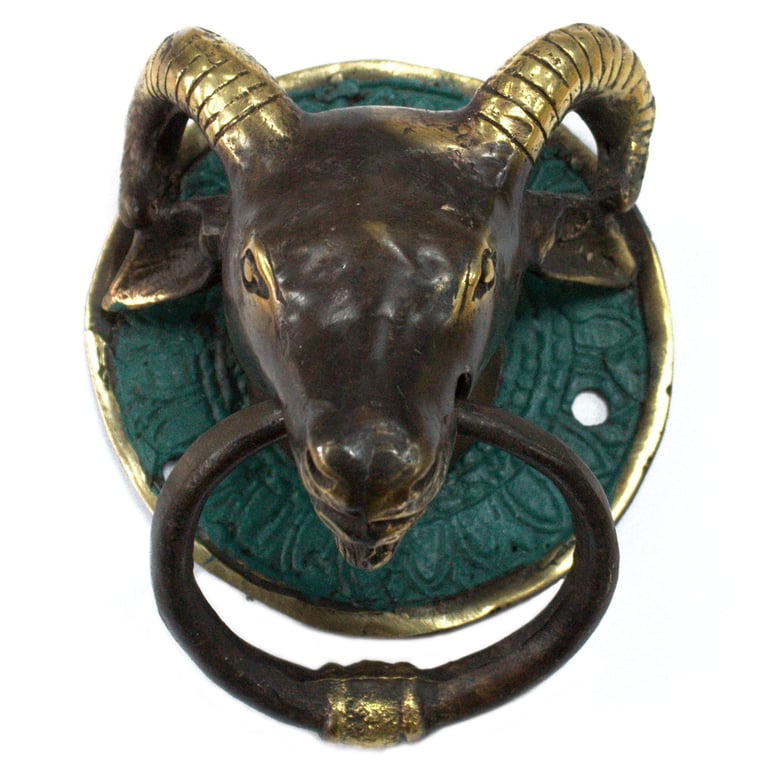 Brass Rams Head Door Knocker - Decorative & Durable Design