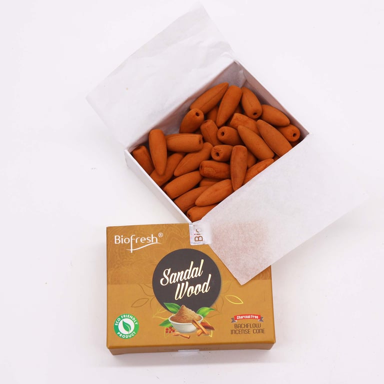 Biofresh Natural Sandalwood Backflow Incense Cones - Aromatic and Long-lasting