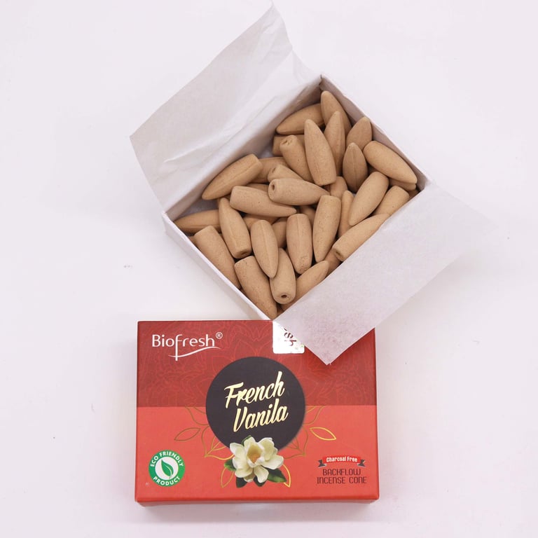 Biofresh French Vanilla Natural Backflow Incense Cones - Spiritual Home Fragrance