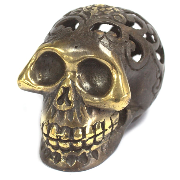 Large Vintage Brass Skull Sculpture - Antique Decor Piece (Unbranded)