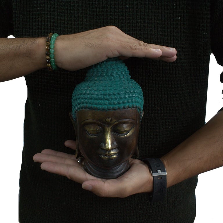 Large Brass Buddha Head Statue - Classic Design - Premium Quality