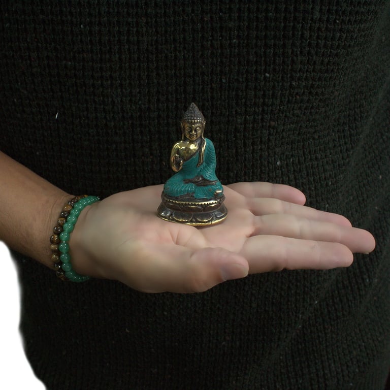 Mini Hand Up Sitting Buddha Statue - Small Buddhist Figurine for Meditation and Home Decor