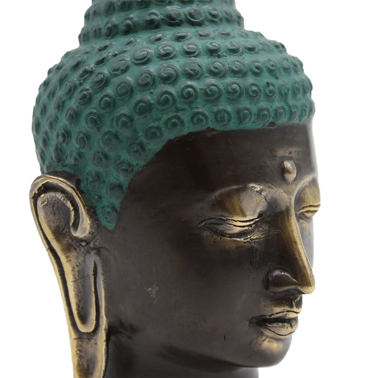 Antique Brass Buddha Head Statue - Large, Elegant Decor Accessory