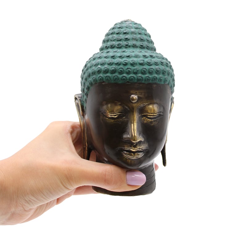 Antique Brass Buddha Head Statue - Large, Elegant Decor Accessory