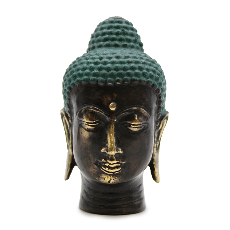 Antique Brass Buddha Head - Small Vintage Buddhist Statue Decoration