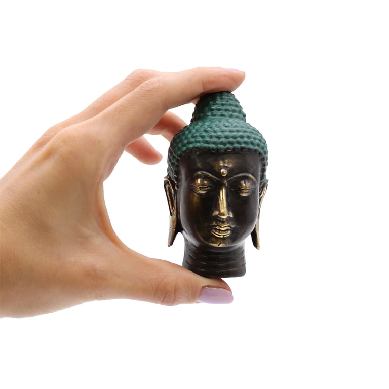 Antique Brass Buddha Head - Small Vintage Buddhist Statue Decoration