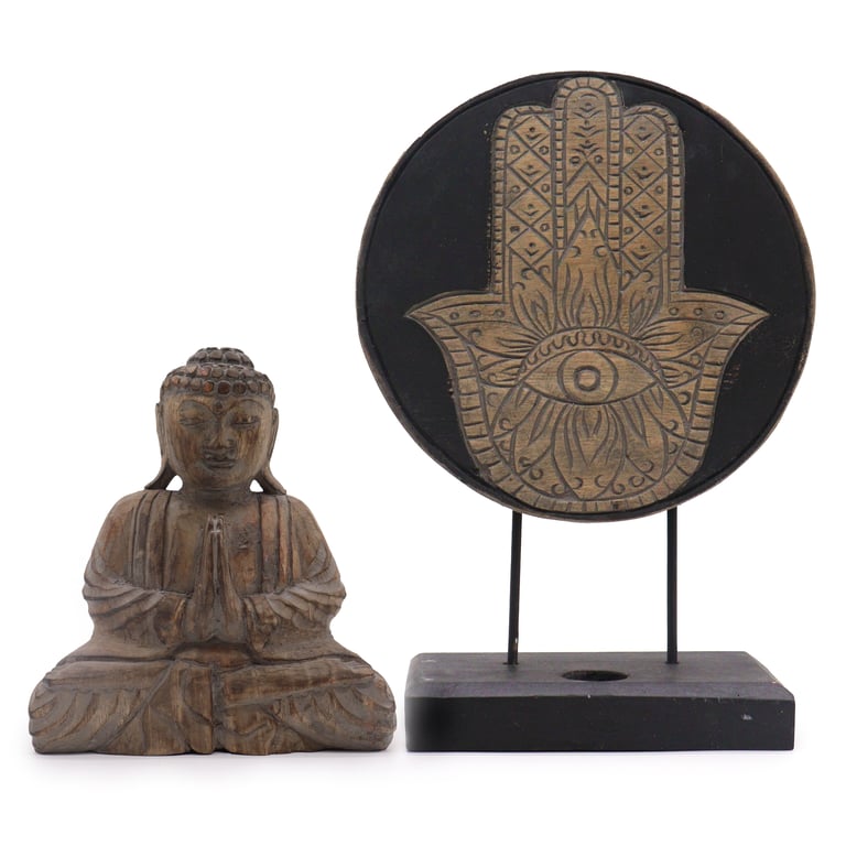 Feng Shui Grey Buddha Set with Hamsa Symbol