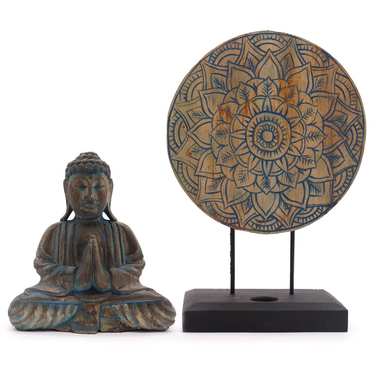 Feng Shui Blue Mandala Buddha Set (Flower Design)