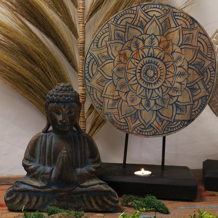 Feng Shui Blue Mandala Buddha Set (Flower Design)