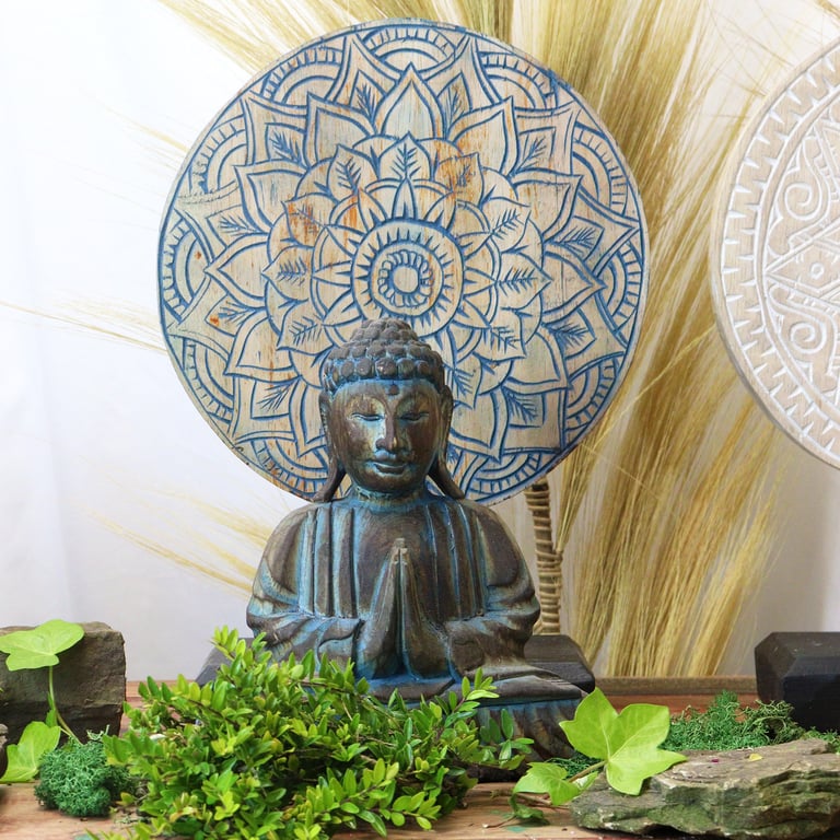 Feng Shui Blue Mandala Buddha Set (Flower Design)