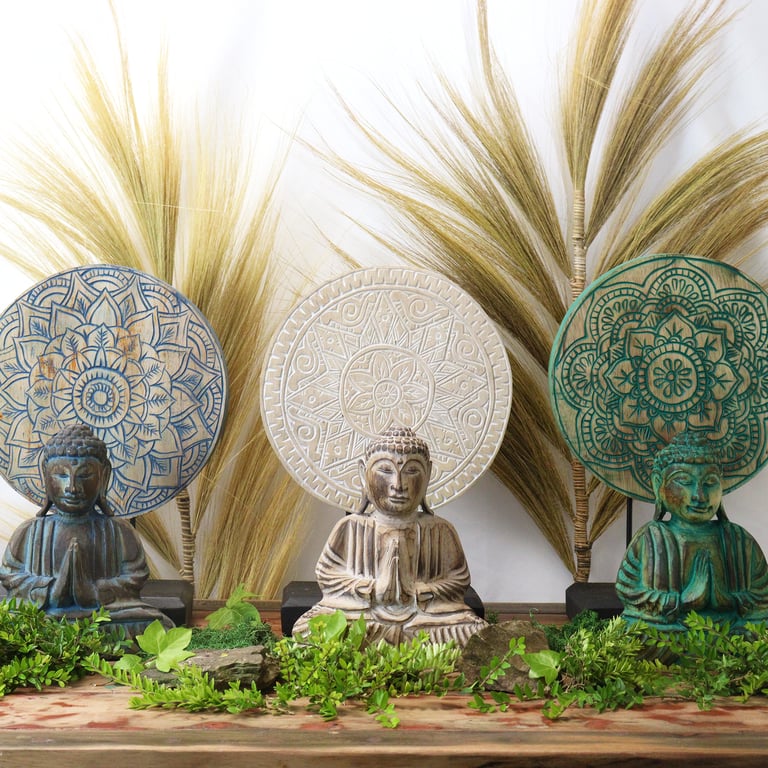 Feng Shui Blue Mandala Buddha Set (Flower Design)