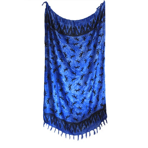Bali Gecko Blue Sarongs - Beachy Ethnic Print Womens Boho Wraparound Swimsuit Cover-Up