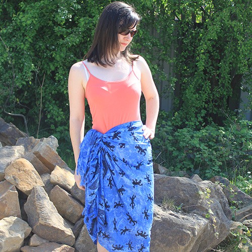 Bali Gecko Blue Sarongs - Beachy Ethnic Print Womens Boho Wraparound Swimsuit Cover-Up