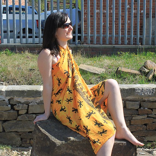 Bali Gecko Sarong - Yellow Tropical Beach Cover-Up