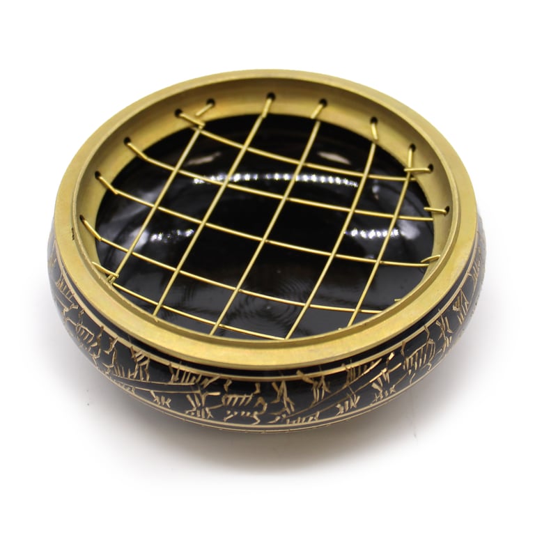 Brass Carved Charcoal Incense Holder with Storage Jar