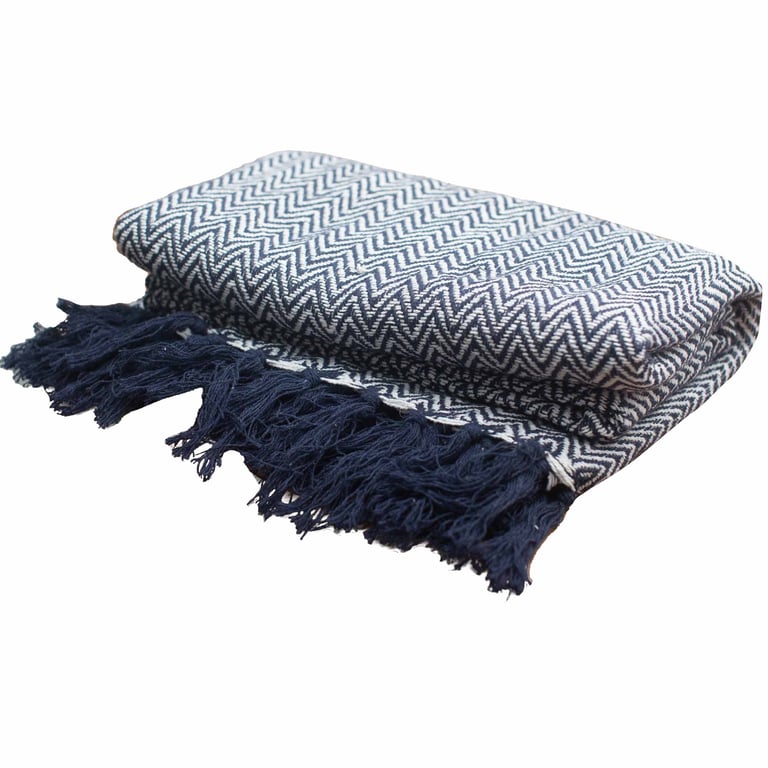 125x150cm Navy Zigzag Bohemian Comfort Throw (Boho)