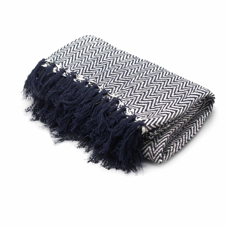 125x150cm Navy Zigzag Bohemian Comfort Throw (Boho)