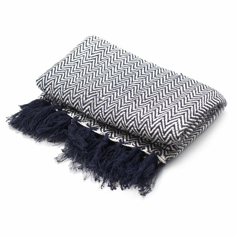 125x150cm Navy Zigzag Bohemian Comfort Throw (Boho)